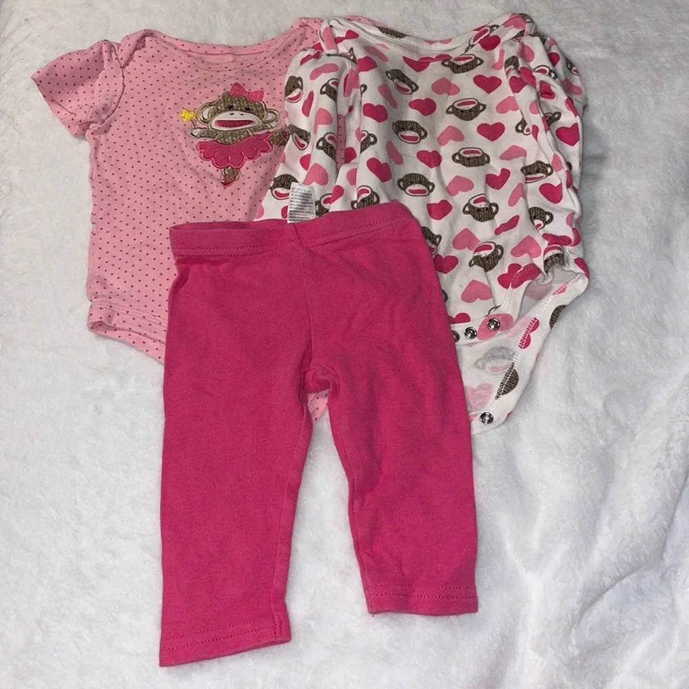 Baby starters 6month monkey set, pink white monkeys and hearts